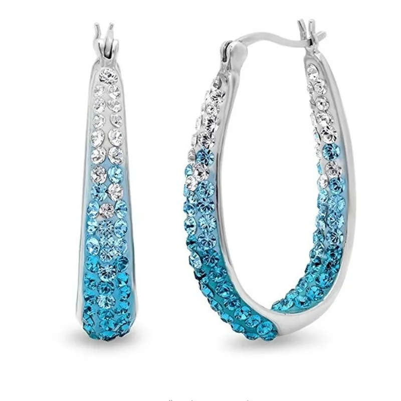 Earrings for Women Hoop style Double Color Rhinestone Crystal Round Big Circle Party Jewelry