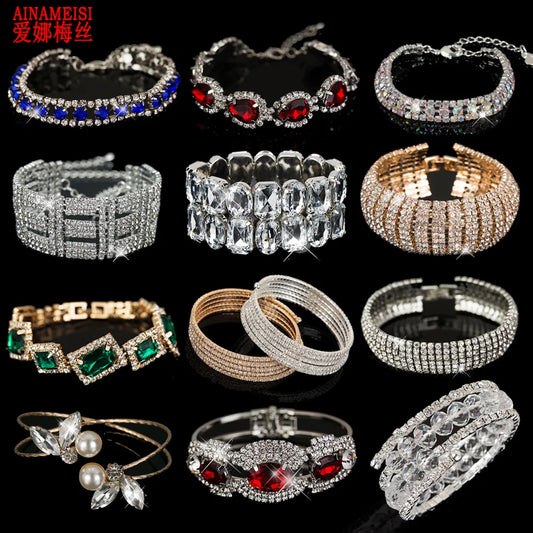 Bracelets & Bangles Women Crystal Shiny Rhinestone Love Charm Link Chain Wedding Bracelet Jewelry