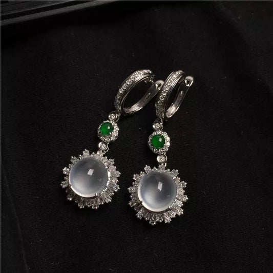 Earrings Designer original diamond-studded chalcedony egg round elegant Drop style  retro  silver jewelry