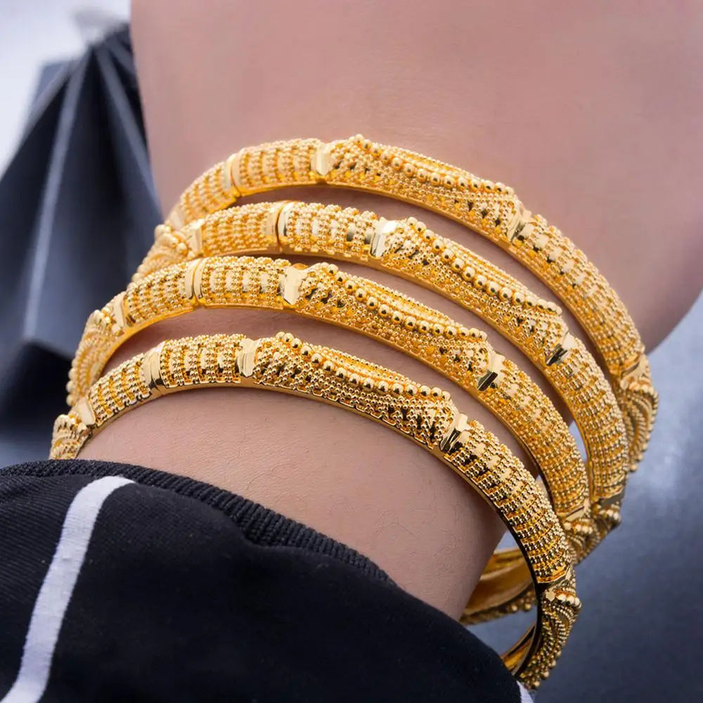 Bracelet Bangles For Women 4Pcs/lot 24K Dubai Gold Color Bridal Wedding Gifts PartyJewelry