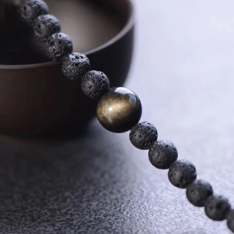 Bracelet Men Handmade Multilayer Natural Lava Stone Black Sanders Ebony Spiritual Bracelets Gift