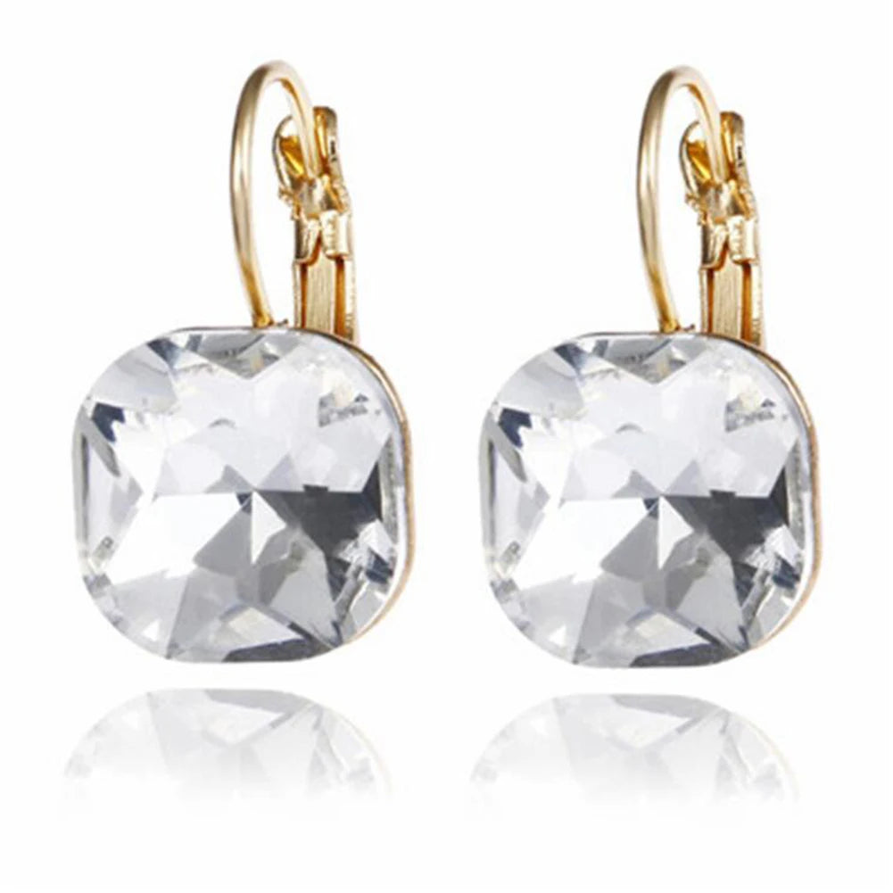 Earrings Women's Fashion 6 Colors Blue Rhinestone Crystal White Square Dangle Earrings Trendy Jewelry