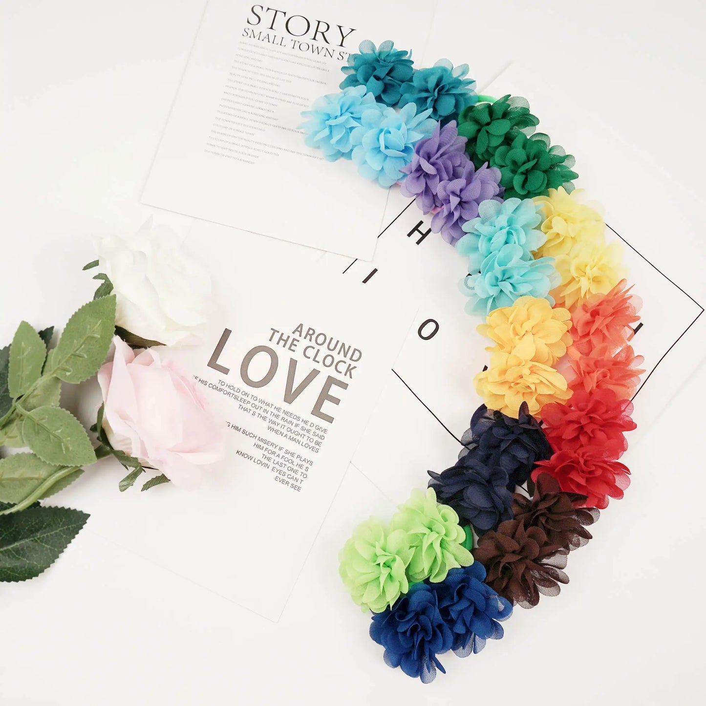 Hair Ties 20pcs Flower 2inch Chiffon Elastic Band Ponytail Holders Hair Accessories for Girls