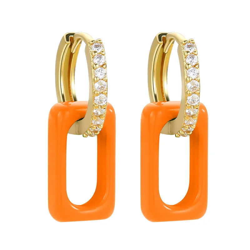 Earrings for Women Rainbow Neon Rectangle Drop Trend Fashion Small Zircon Hoop Earrings Jewelry