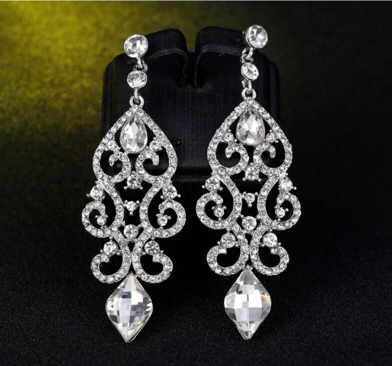 Earrings Wedding Jewelry Crystal Rhinestones Long Drop for Women