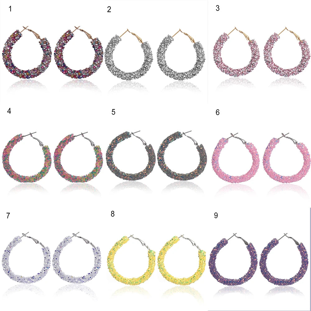 Earring For Women/Girls 1Pair New Fashion Glitter Rhinestone Big Circle Hoop Geometric Round Crystal Charm Jewelry