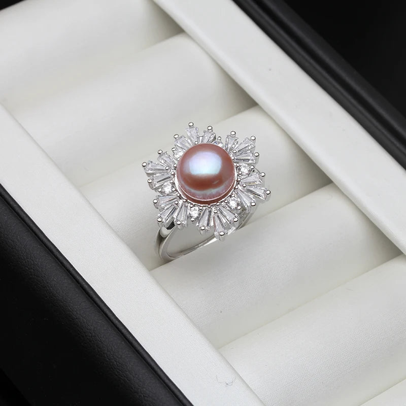 Ring For Women Adjustable Freshwater Pearl 925 Silver Fashion Engagement Party Wedding Gift Jewelry