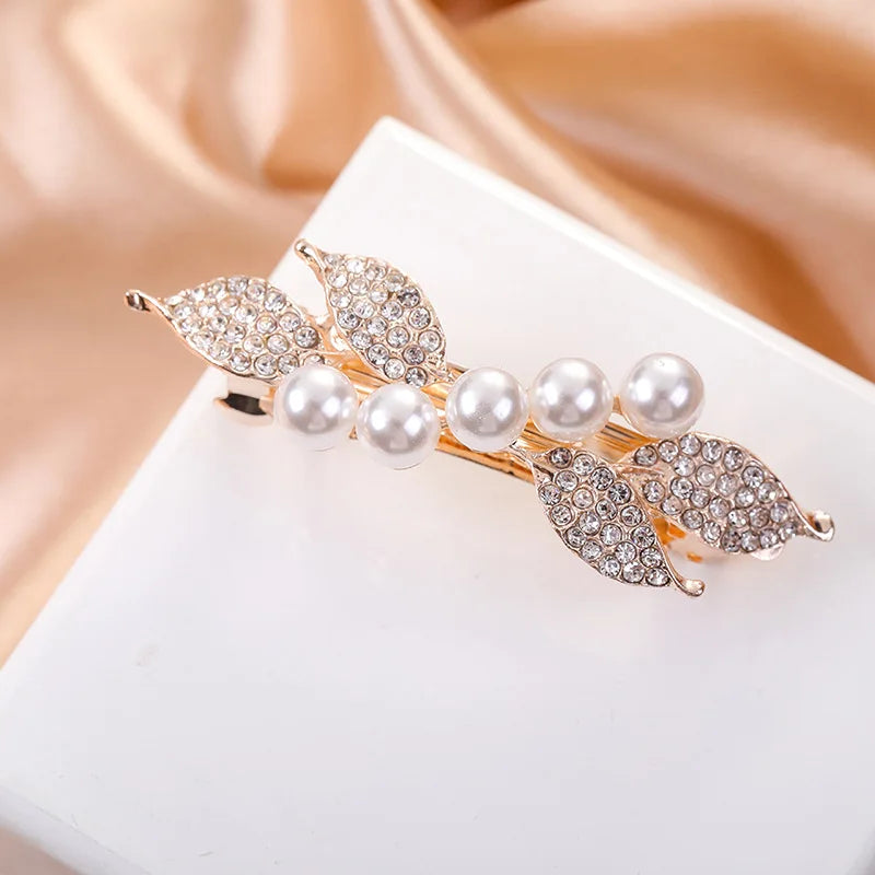 Hair Clips For Women Crystal Floral Leaf Rhinestone Alloy Party  Gift Jewelry