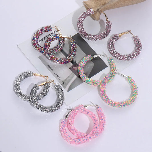 Earring For Women/Girls 1Pair New Fashion Glitter Rhinestone Big Circle Hoop Geometric Round Crystal Charm Jewelry