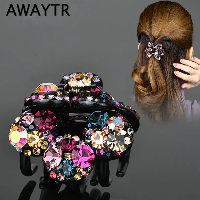 Hair Claws Clips Women Fashion Rhinestone Crystal Flower Hairpins Clamps Ponytail Barrette Girls Hair Accessories