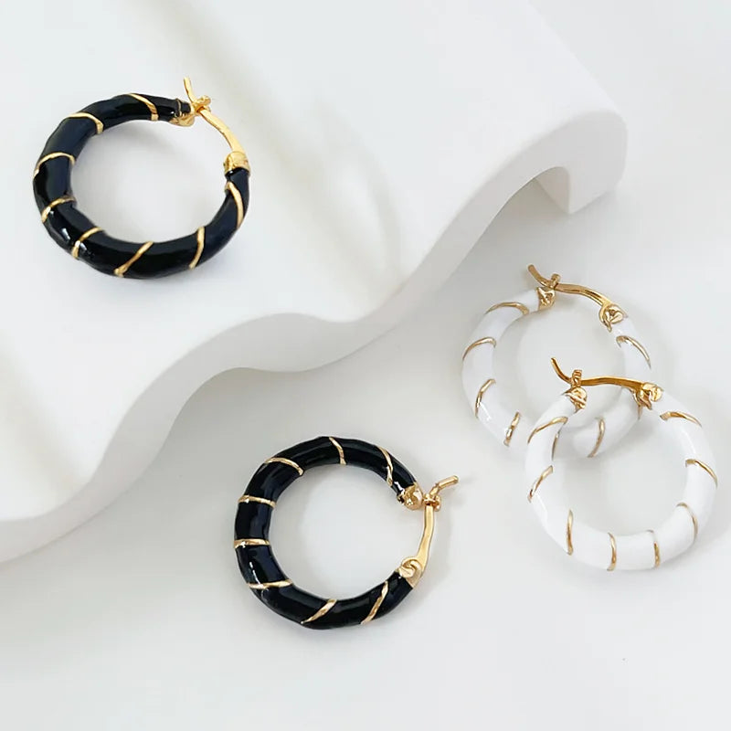 Earrings for Women Girls New Neon Colors Drip Glaze Enamel Golden Spiral Circle Hoop Party Fashion Jewelry