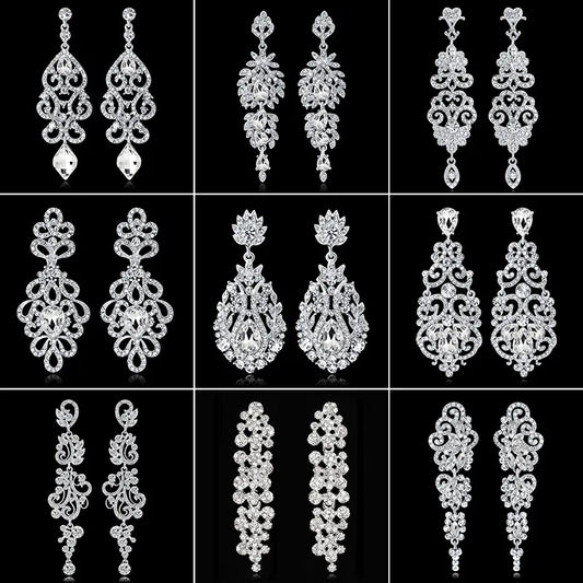 Earrings Wedding Jewelry Crystal Rhinestones Long Drop for Women