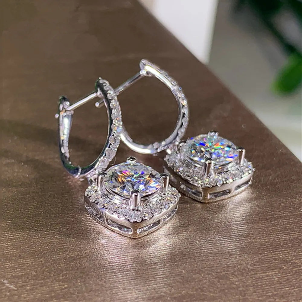 Earrings Women New Trendy Square Shape Drop Brilliant Bridal Engagement Wedding Jewelry