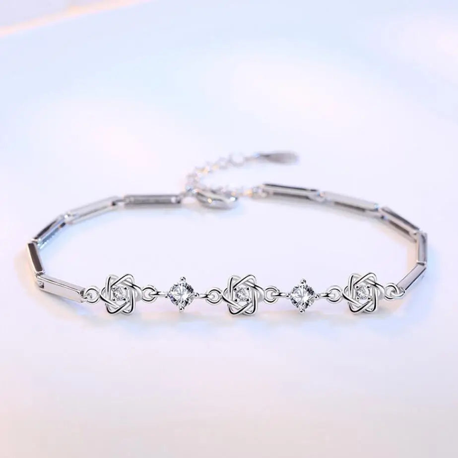 Bracelets For Women 925 Sterling Silver Charms Zirconia Hexagonal Star Wrist Jewelry