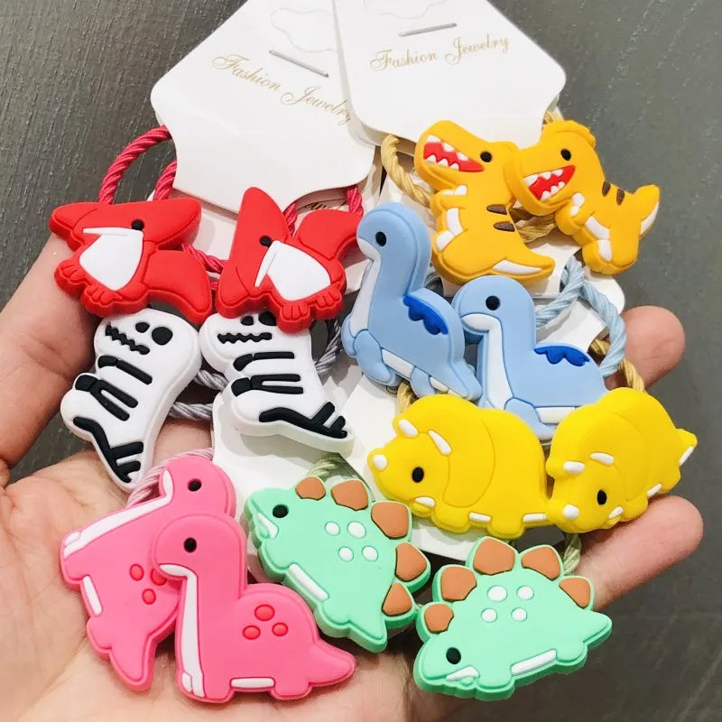 Hair Ties Elastic Rubber Bands 2Pcs Animal Dinosaur Cute Colorful Girls