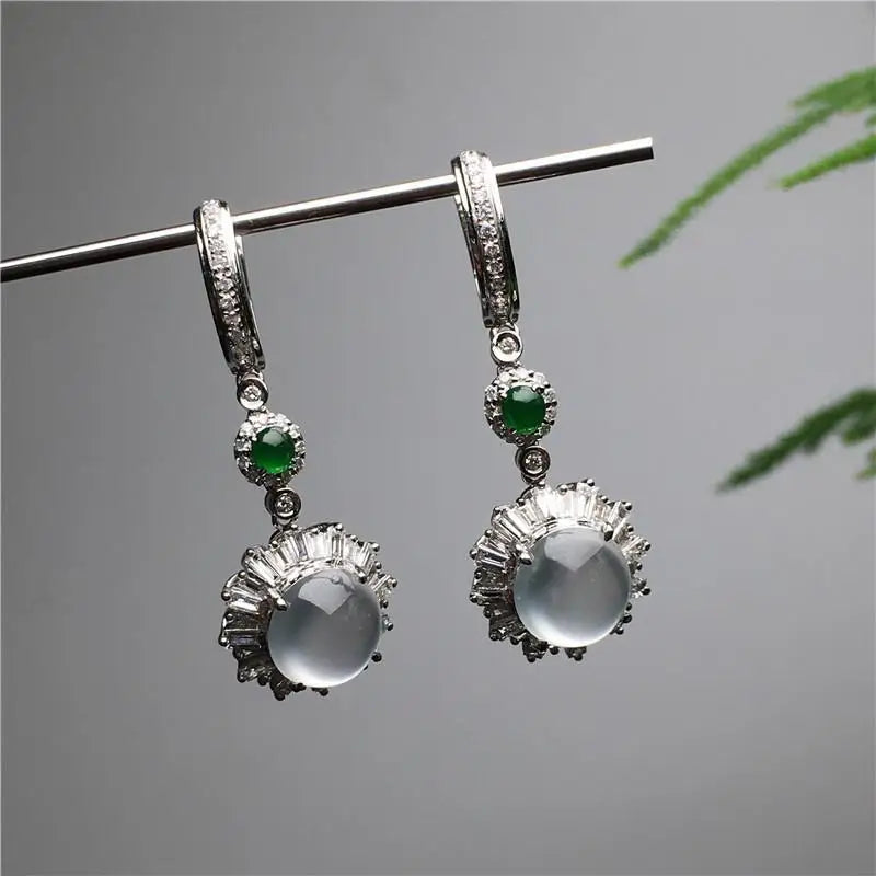 Earrings Designer original diamond-studded chalcedony egg round elegant Drop style  retro  silver jewelry