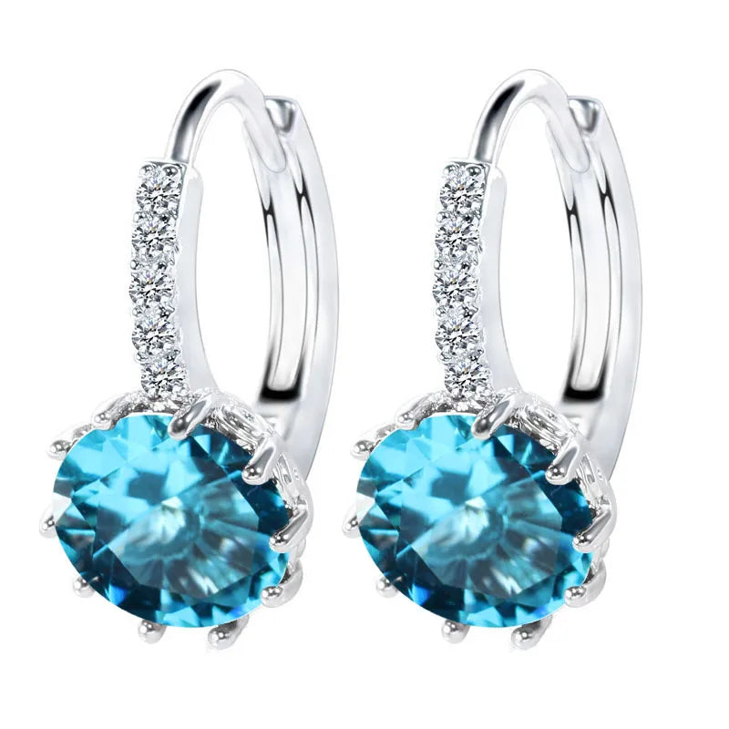 Earrings Women 925 Sterling Silver Loop Hoop Candy Color Cubic Zircon Charms Jewelry Gift