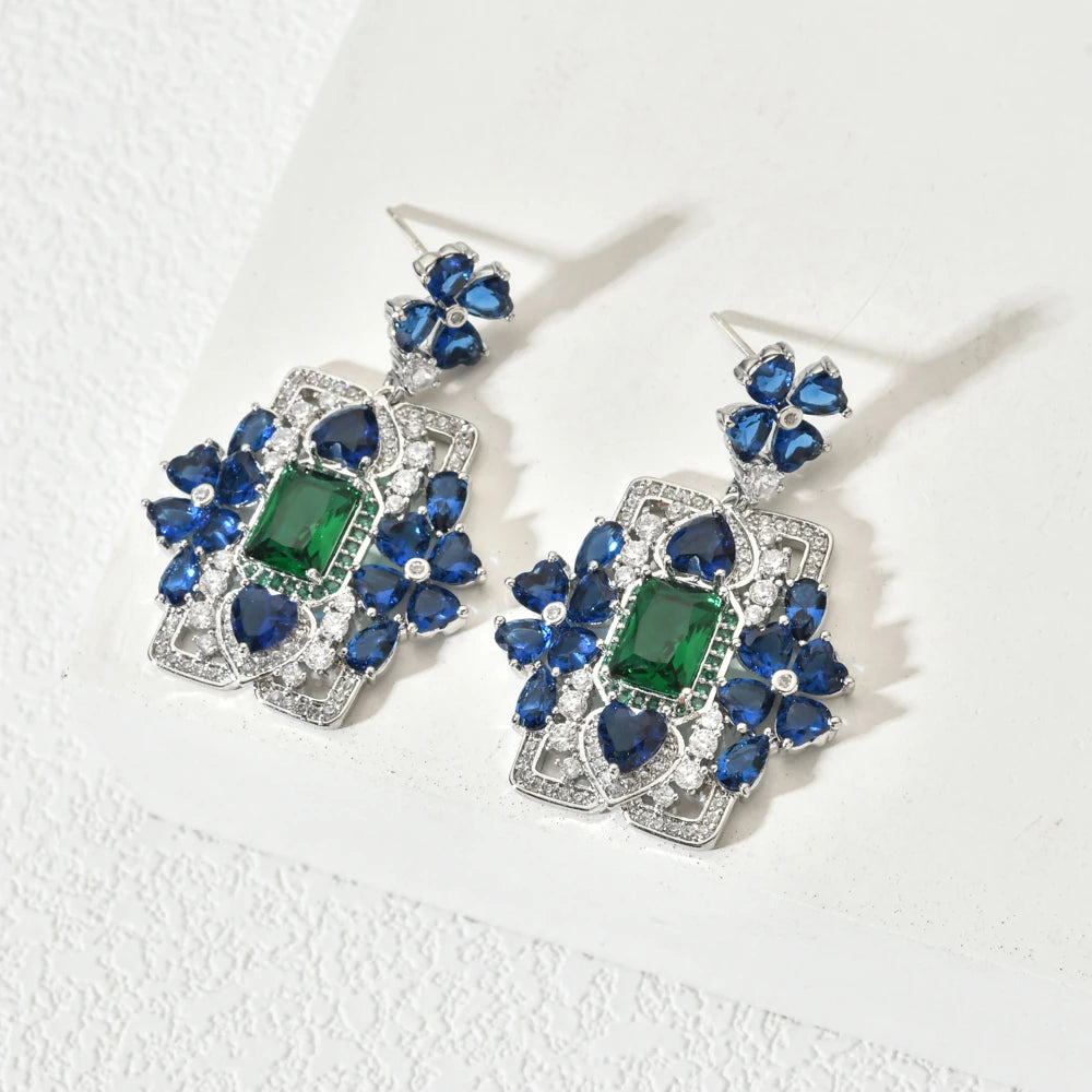 Earrings for girls/women fashion temperament royal blue heart-shaped geometric zircon