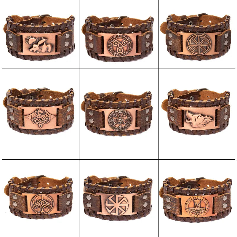 Bracelet Men New Retro Wide Leather Pirate Compass Celtic Viking Compass Party Gift Jewelry Accessories