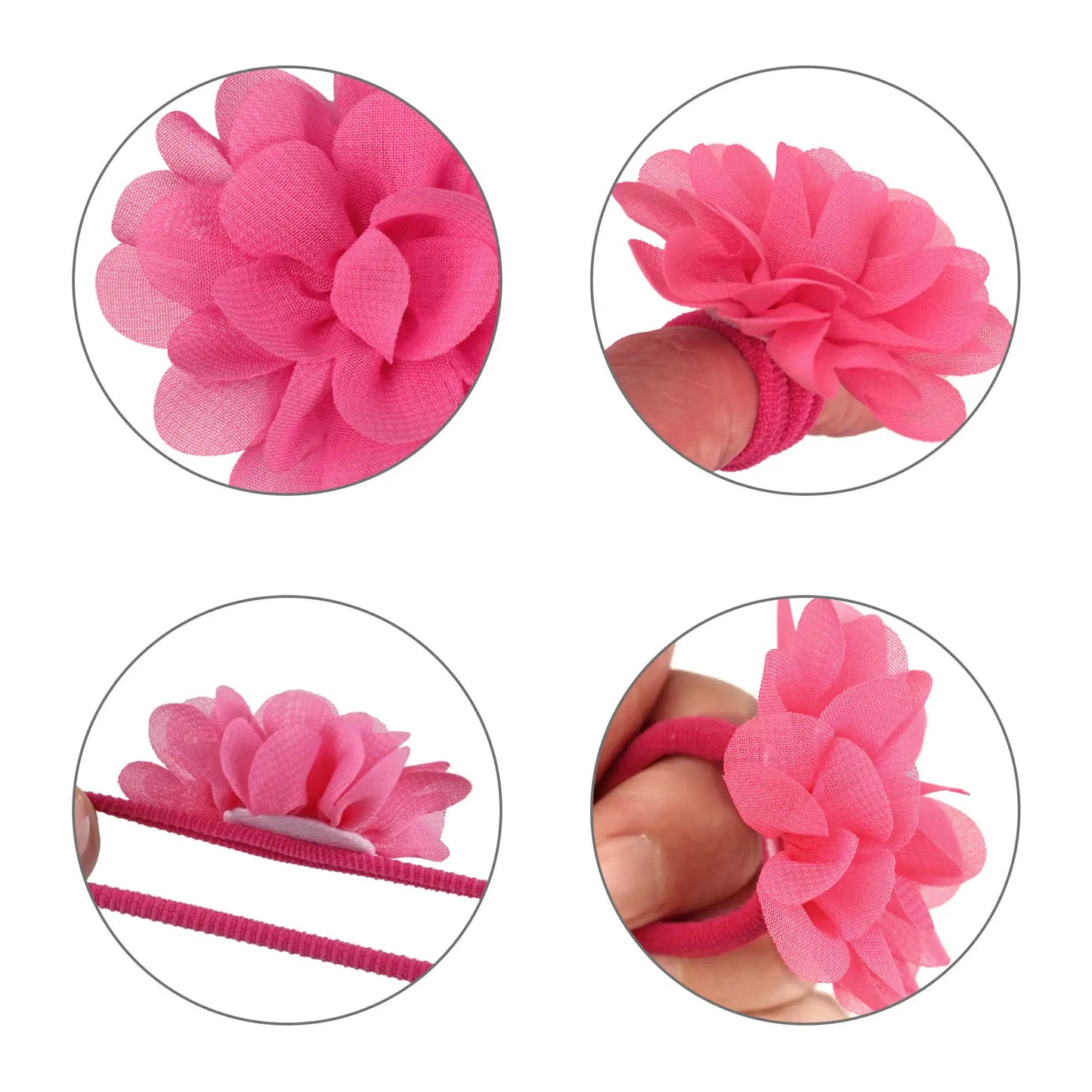 Hair Ties 20pcs Flower 2inch Chiffon Elastic Band Ponytail Holders Hair Accessories for Girls