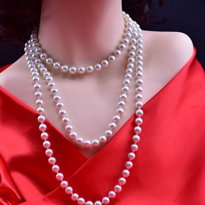 White- 3-layers Show off your unique style with this 1.5m-long 8mm Fashion Imitation Pearl Multi-Layer Long Necklace