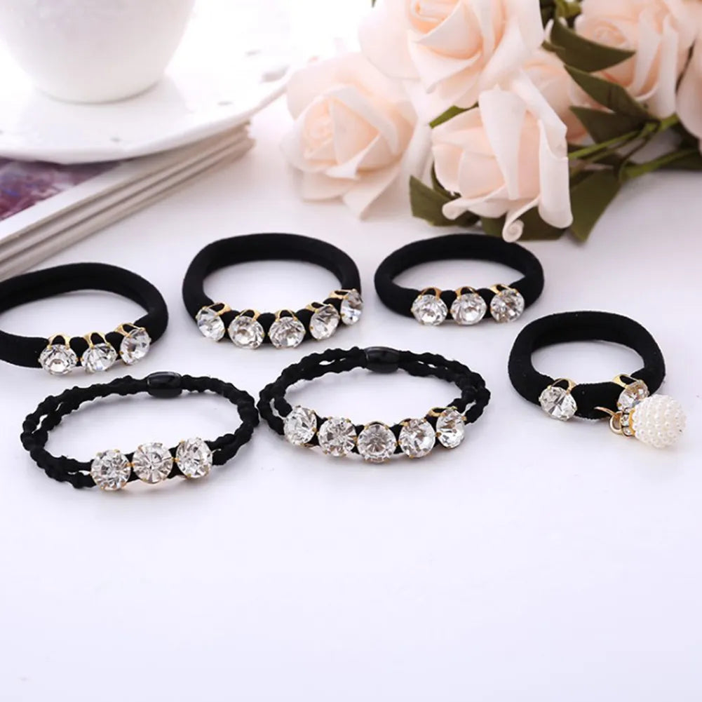 Hair Rubber band 1 Pcs Big Diamonds Black Shiny Rhinestone Seamless Elastic Hot Sale Hair Accessories