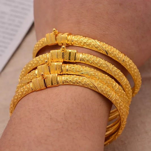 Bangles For Women 24K Gold Plated 4Pcs/Set Bracelet Color Dubai Wedding Jewelry