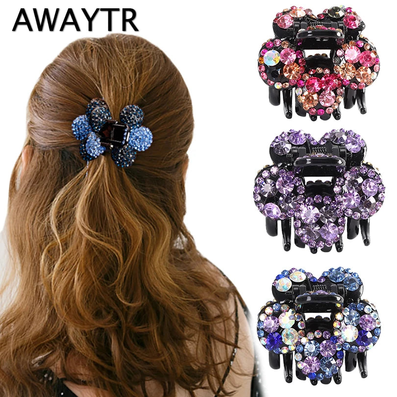 Hair Claws Clips Women Fashion Rhinestone Crystal Flower Hairpins Clamps Ponytail Barrette Girls Hair Accessories