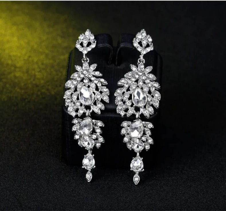 Earrings Wedding Jewelry Crystal Rhinestones Long Drop for Women