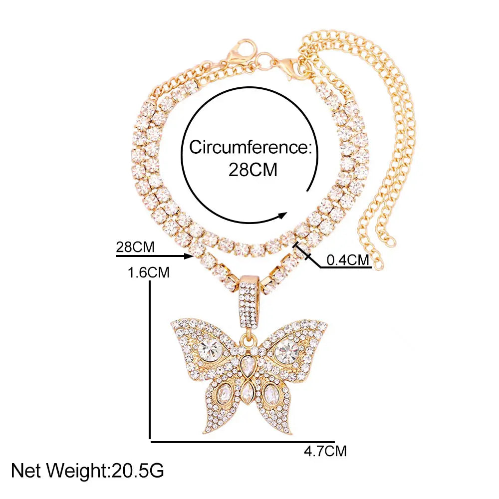 Anklet Iced Out Crystal Rhinestones Multi-layer Butterfly Pendants For Women