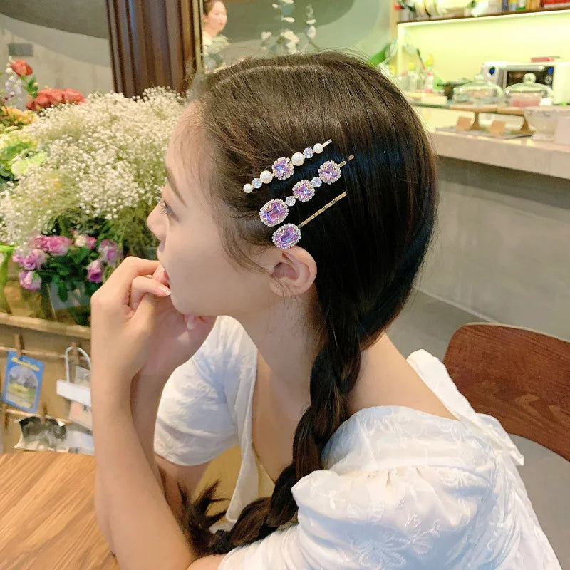 Hair Clips Fashion Jewelry 1 Set for Girls Women Luxury Crystal Pearl Barrettes Pins Gift