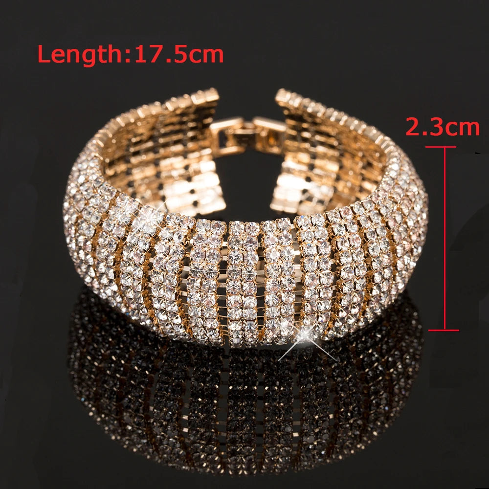 Bracelets & Bangles Women Crystal Shiny Rhinestone Love Charm Link Chain Wedding Bracelet Jewelry