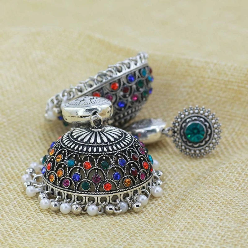 Earrings For Women Ethnic Drop Pendent Gypsy Silver Color Bell Indian Jhumkis