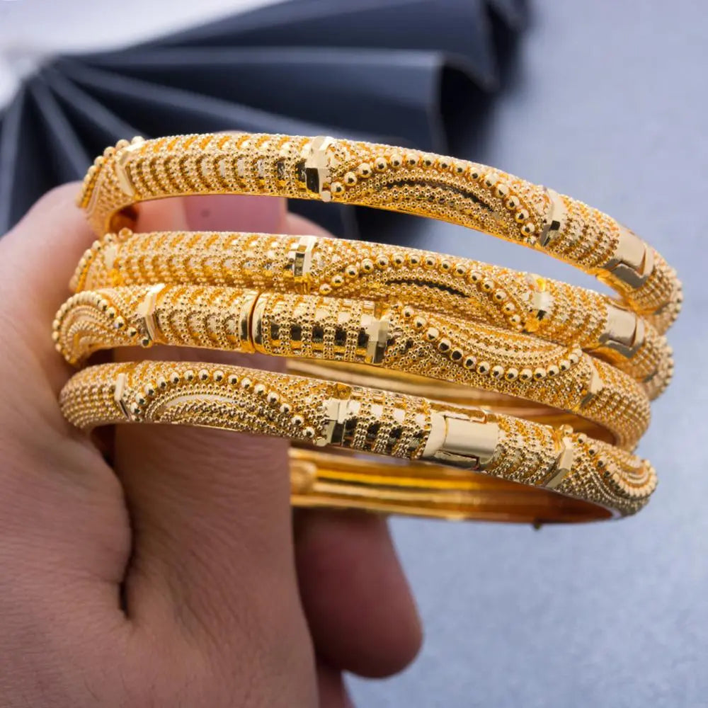 Bracelet Bangles For Women 4Pcs/lot 24K Dubai Gold Color Bridal Wedding Gifts PartyJewelry