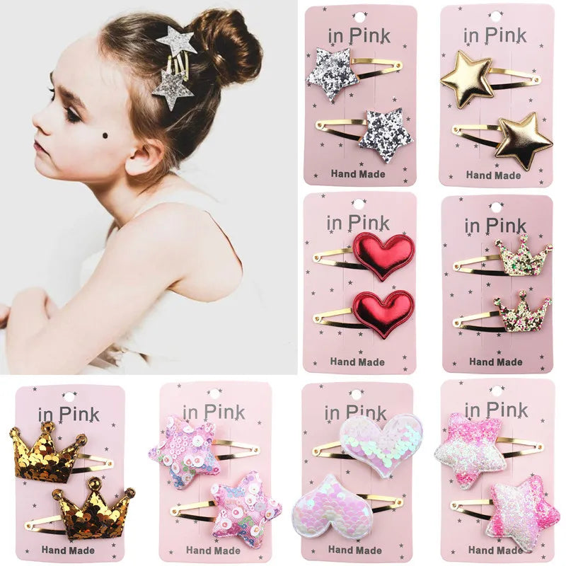 Hair Clips Girls Favorite 67Color 2PCS/Set Lovely Children's Series Sequins Barrettes Alloy Pins Grips Accessories For Girls HeadWear