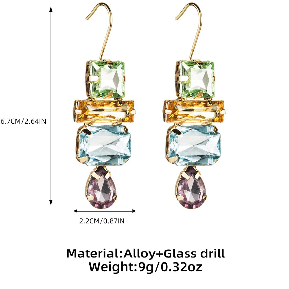 Earrings for Women Fashion Multi Transparent Glass Rhinestone Dangle Elegant Candy Color Hook Earring Gift Party Jewelry