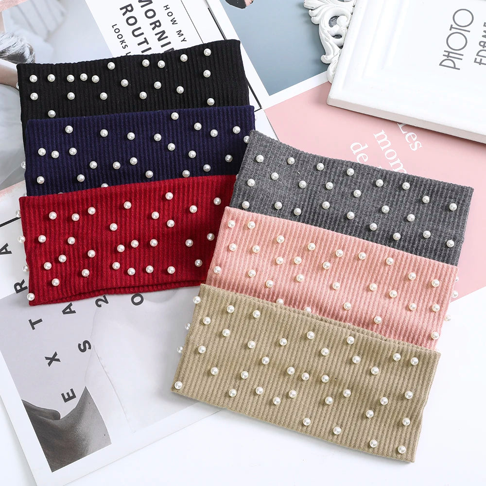 Hair Bands Women Pearls Knitted Turban Bandana