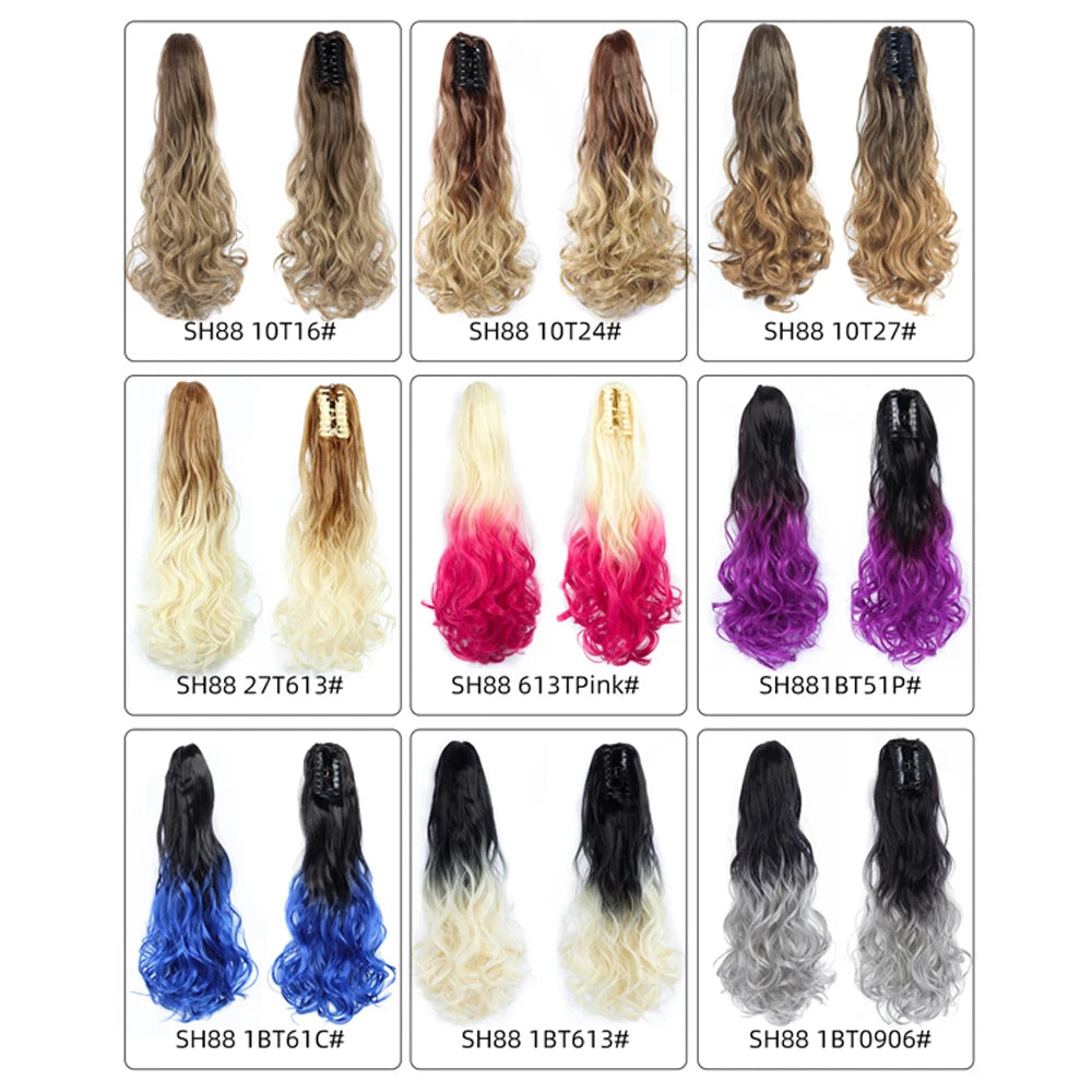 Hair Extensions 22 inch Ponytail Claw Clip Drawstring False Pigtail Curly Wavy Synthetic Tail Hairpiece For Women