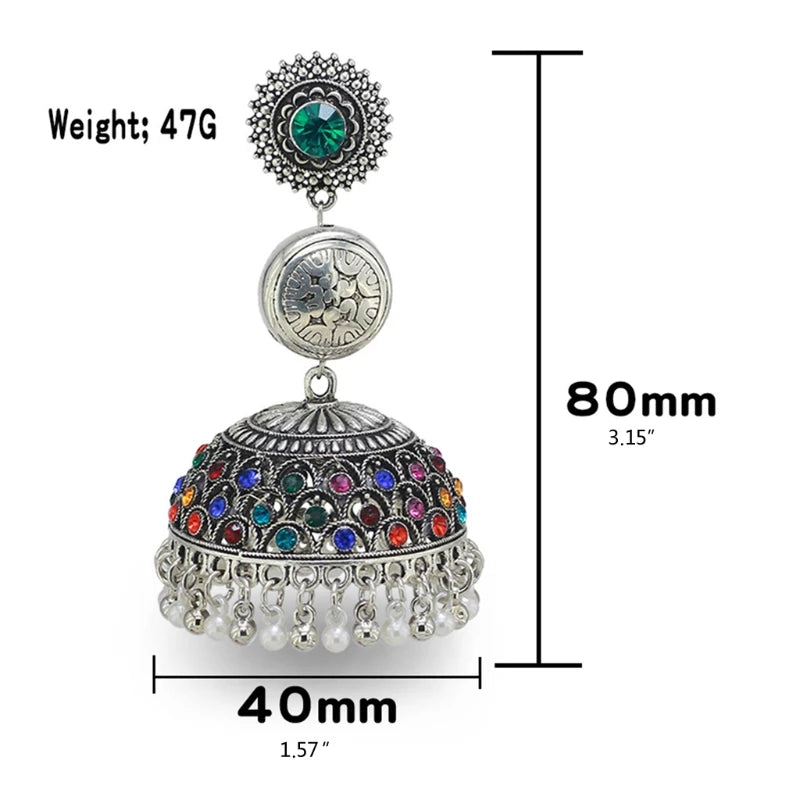 Earrings For Women Ethnic Drop Pendent Gypsy Silver Color Bell Indian Jhumkis