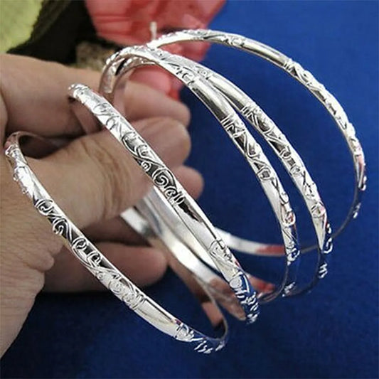 Bangle 5Pcs/Set  For Women Simple Carving Flower Pattern Gift Party Wedding Festive Jewelry