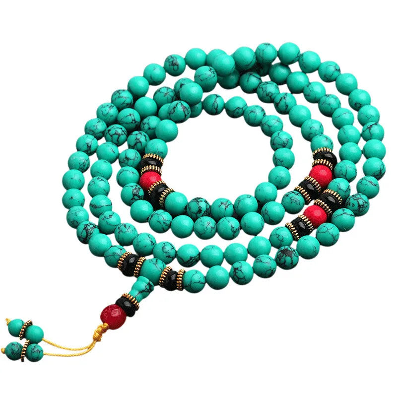 Bracelet Women Men 6mm High Quality Natural Turquoises Stone Charm OM 108 Mala Yoga lotus Necklace Gift Jewelry