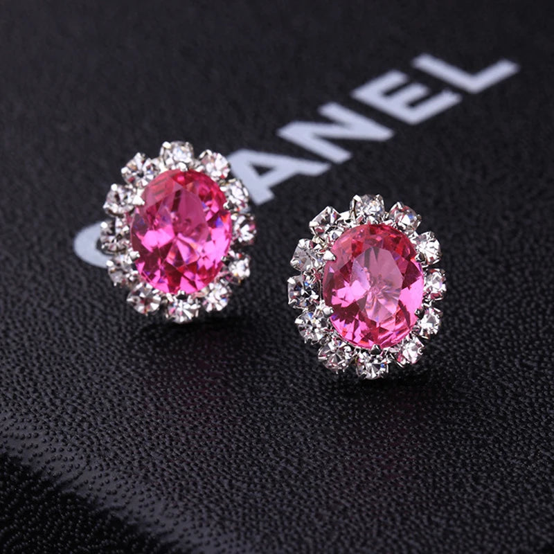 Earrings Fashion Shiny Colorful Oval Zircon Crystal Charm Stud Earrings Jewelry