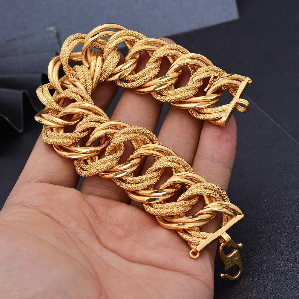 Bracelets Men 24K Gold Plated Hand Jewelry Chain Link Classic Design Toggle-Clasp Bracelet