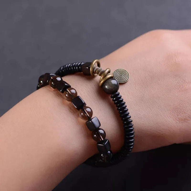 Bracelet Men Women Handmade Natural Crystal  Mixed Black Sanders Ebony Creative Gift Jewelry