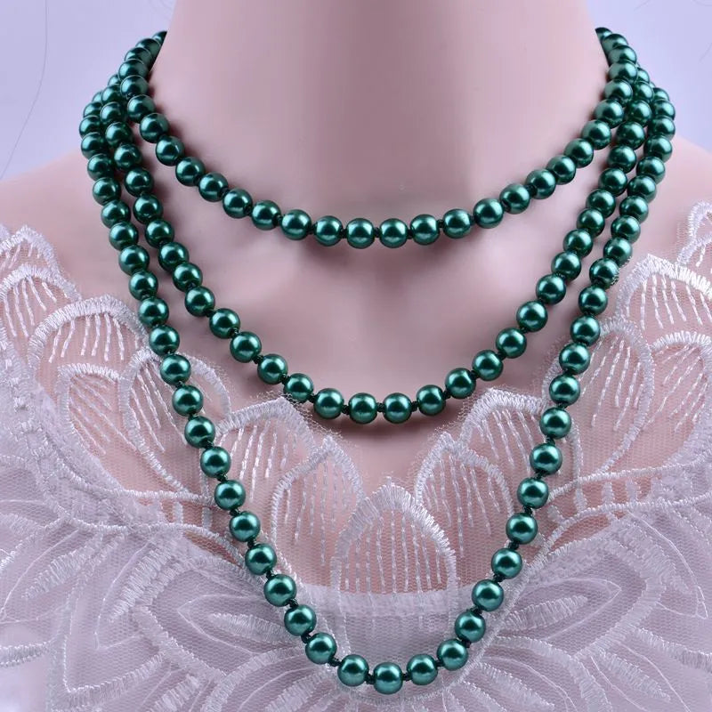 Emerald Green 3-layers Show off your unique style with this 1.5m-long 8mm Fashion Imitation Pearl Multi-Layer Long Necklace