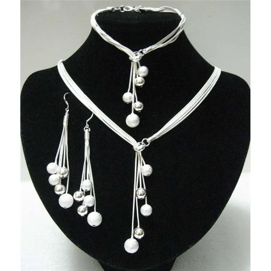 Necklace Bracelet Earring  Jewelry Set For Women 925 Sterling Silver Five-wire Beads Wedding Jewelry Party Gift