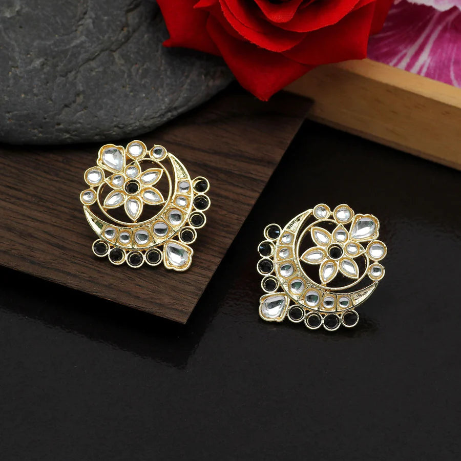 Kundan Stud Earrings For Women Gold Plated Hoop Style Party Gift Jewelry