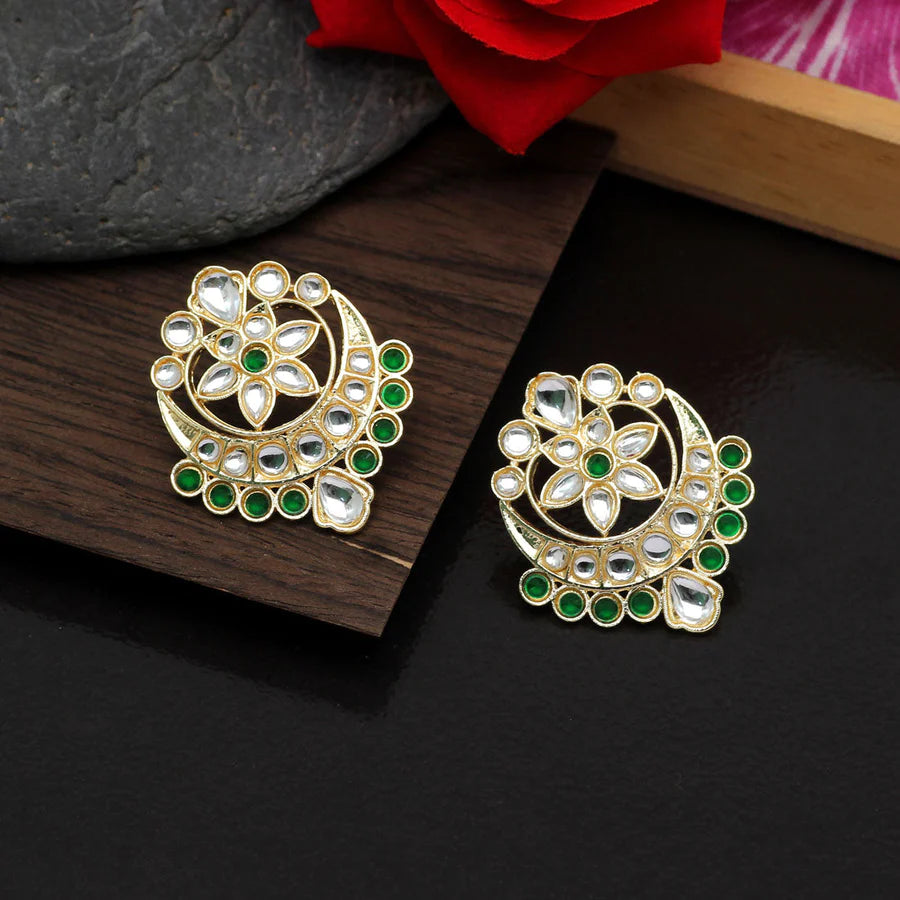 Kundan Stud Earrings For Women Gold Plated Hoop Style Party Gift Jewelry