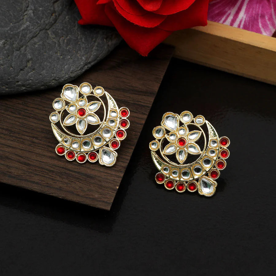 Kundan Stud Earrings For Women Gold Plated Hoop Style Party Gift Jewelry