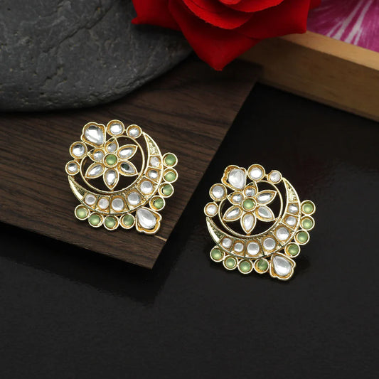 Kundan Stud Earrings For Women Gold Plated Hoop Style Party Gift Jewelry